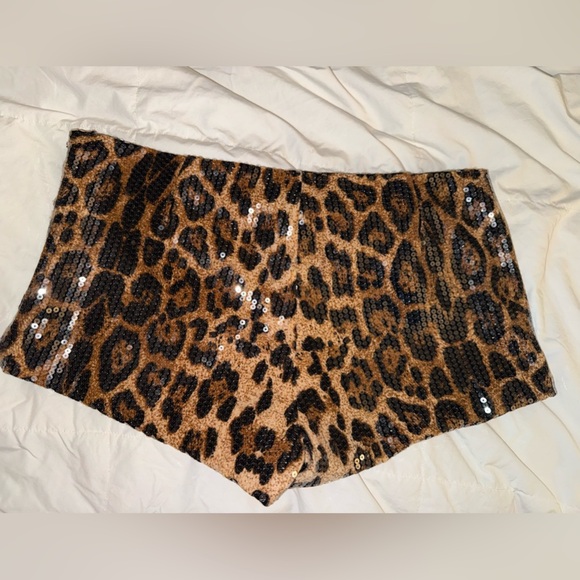 Edikted Leopard Sequin High Waist Shorts - Picture 2 of 3
